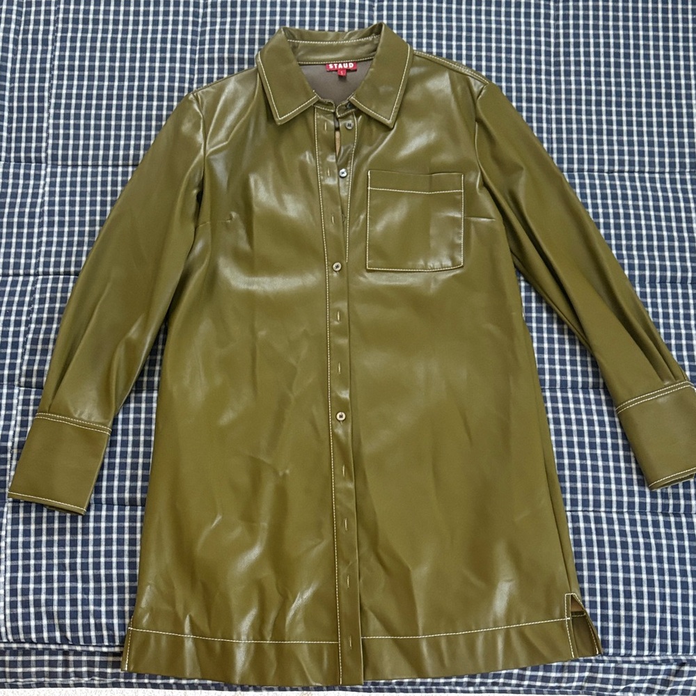 STAUD Lynn Olive Vegan Leather Shirtdress/Jacket
